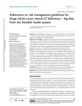 Adherence to Risk Management Guidelines for Drugs Which Cause Vitamin D Deficiency – Big Data from the Swedish Health System