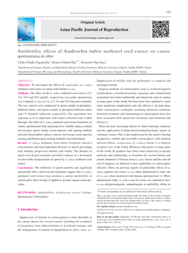 Antifertility Effects of Azadirachta Indica Methanol Seed Extract On