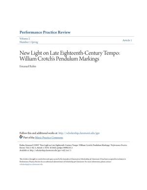 New Light on Late Eighteenth-Century Tempo: William Crotch's Pendulum Markings Emanuel Rubin