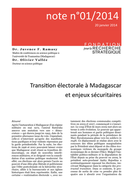 Transition Éléctorale À Madagascar Et Enjeux Sécuritaires