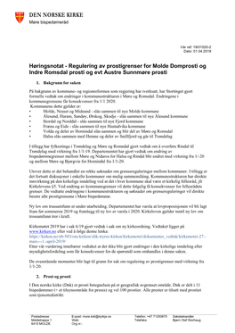 Regulering Av Prostigrenser for Molde Domprosti, Indre Romsdal Prosti Og