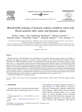 Breath-Hold Training of Humans Reduces Oxidative Stress and Blood Acidosis After Static and Dynamic Apnea