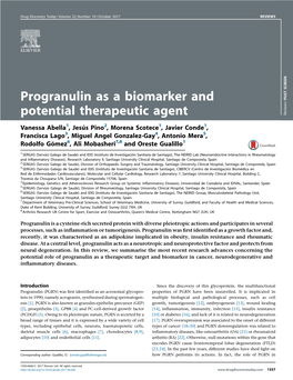 Progranulin As a Biomarker and Potential Therapeutic Agent