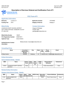 Description of Services Ordered and Certification Form 471 FCC