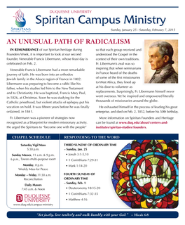 Spiritan Campus Ministry Sunday, January 25 - Saturday, February 7, 2015