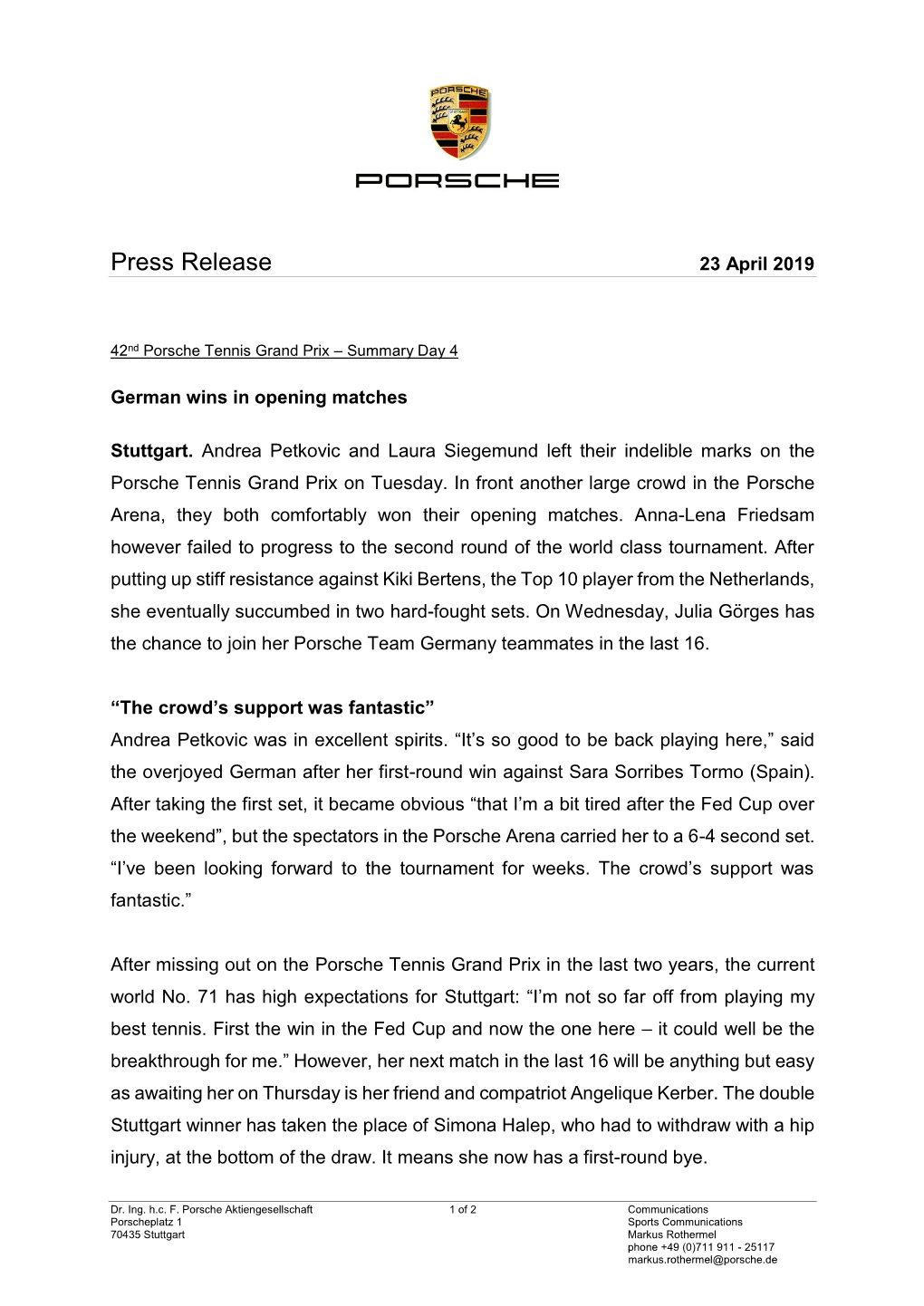 Press Release 23 April 2019