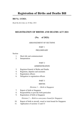 Registration of Births and Deaths Bill