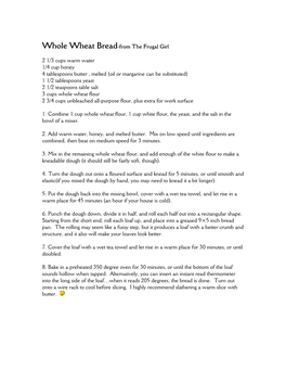 Printable Whole Wheat Bread Recipe