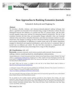 New Approaches to Ranking Economics Journals