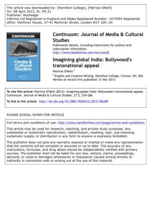 Imagining Global India: Bollywood's Transnational Appeal