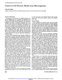 Control of Cell Division: Models from Microorganisms