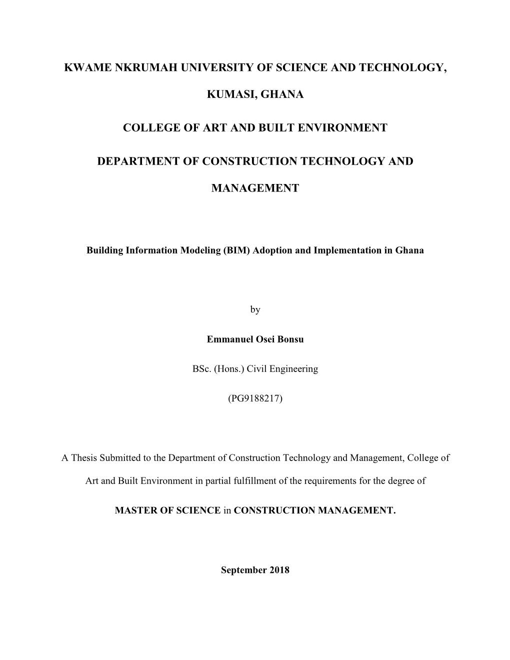 (BIM) Adoption and Implementation in Ghana