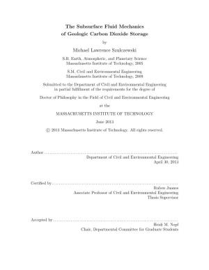 The Subsurface Fluid Mechanics of Geologic Carbon Dioxide Storage by Michael Lawrence Szulczewski S.B