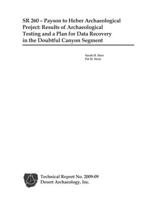 SR 260 – Payson to Heber Archaeological Project: Results of Archaeological Testing and a Plan for Data Recovery in the Doubtful Canyon Segment