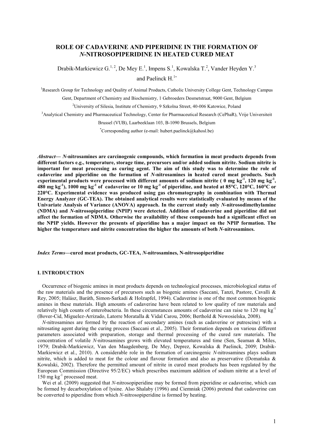 Role of Cadaverine and Piperidine in the Formation of N-Nitrosopiperidine in Heated Cured Meat