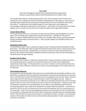 FACT SHEET White River Management Agreement and Related Settlement Agreements Between Cascade Water Alliance and the Muckleshoot and Puyallup Tribes
