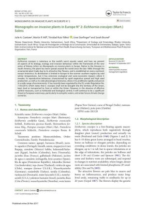 Monographs on Invasive Plants in Europe N°2:Eichhornia Crassipes