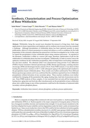 Synthesis, Characterization and Process Optimization of Bone Whitlockite