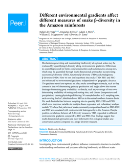 Different Environmental Gradients Affect Different Measures of Snake Β-Diversity in the Amazon Rainforests