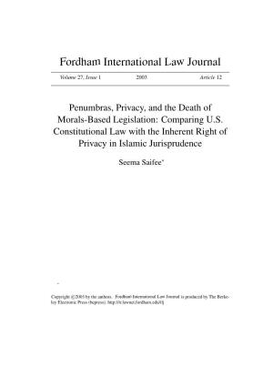 Penumbras, Privacy, and the Death of Morals-Based Legislation: Comparing U.S