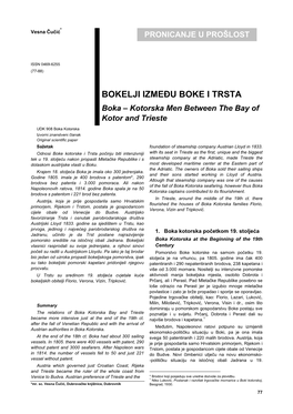 BOKELJI IZMEĐU BOKE I TRSTA Boka – Kotorska Men Between the Bay of Kotor and Trieste