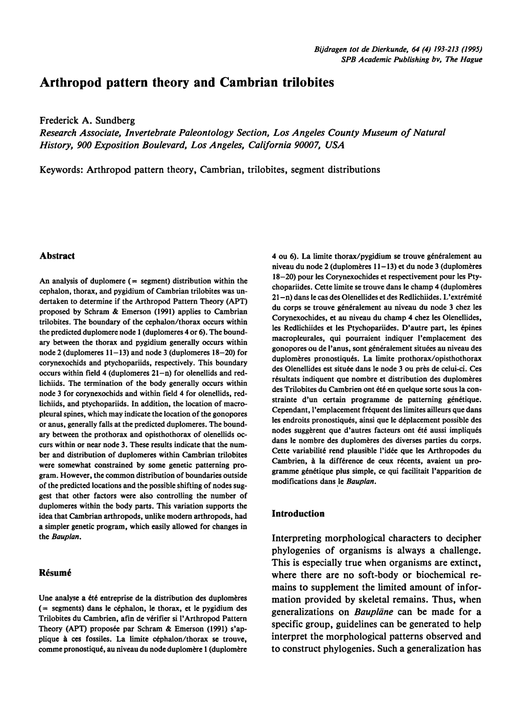 Arthropod Pattern Theory and Cambrian Trilobites