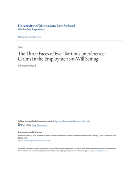 Tortious Interference Claims in the Employment-At-Will Setting Rebecca Bernhard