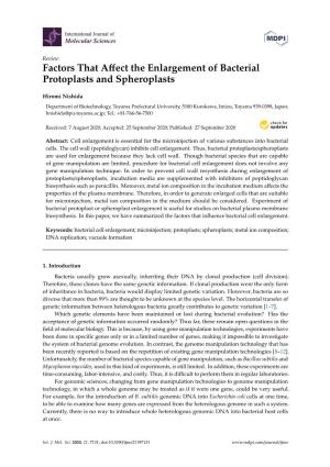 Factors That Affect the Enlargement of Bacterial Protoplasts and Spheroplasts