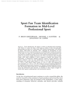 Sport Fan Team Identification Formation in Mid-Level Professional Sport