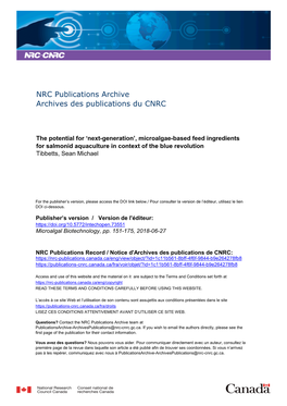 Microalgae-Based Feed Ingredients for Salmonid Aquaculture in Context of the Blue Revolution Tibbetts, Sean Michael
