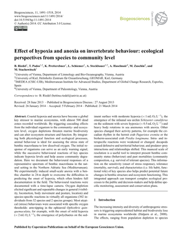 Effect of Hypoxia and Anoxia on Invertebrate Behaviour: Ecological Perspectives from Species to Community Level