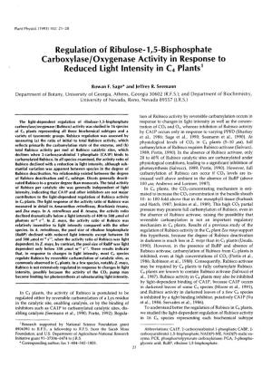 Regulation of Ribulose-1, 5-Bisphosphate Carboxylase