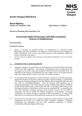 Community Health Partnerships with NHS Lanarkshire Scheme of Establishment