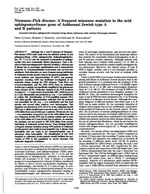 Niemann-Pick Disease: a Frequent Missense Mutation in the Acid