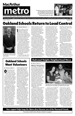 Oakland Schools Return to Local Control