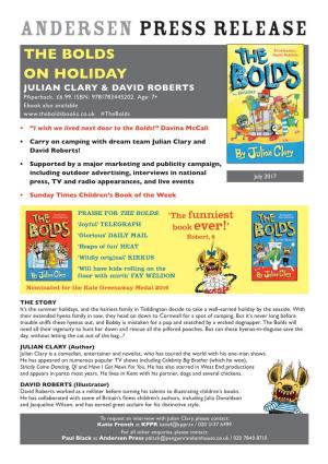 ANDERSEN PRESS RELEASE the BOLDS on HOLIDAY JULIAN CLARY & DAVID ROBERTS Paperback, £6.99