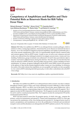 Competency of Amphibians and Reptiles and Their Potential Role As Reservoir Hosts for Rift Valley Fever Virus