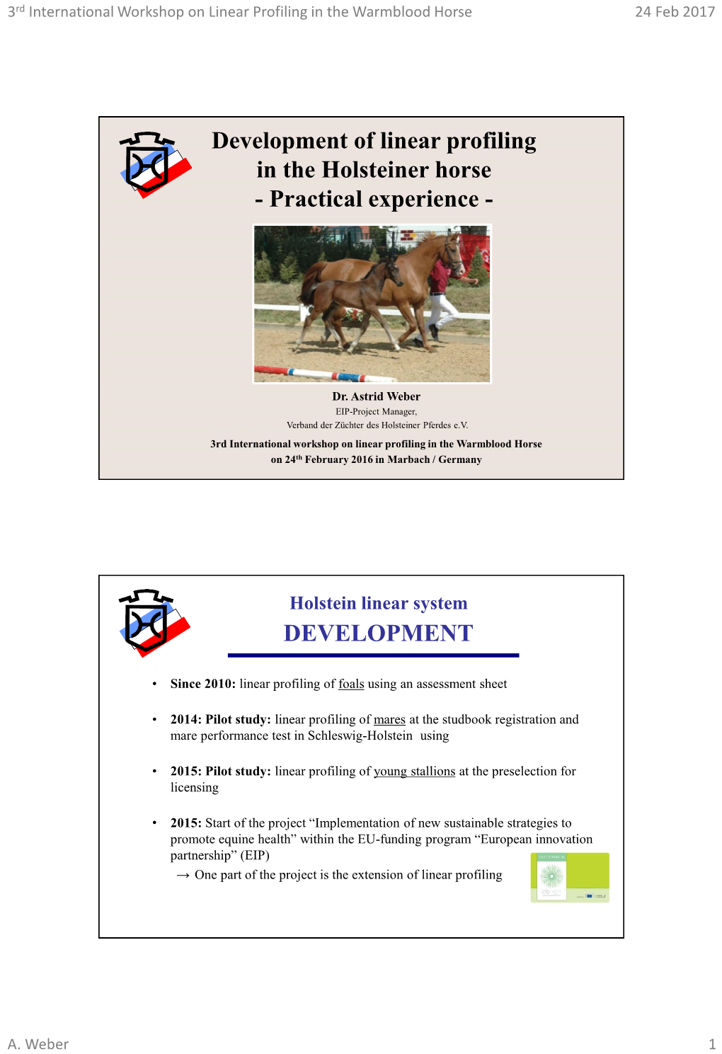 Development of Linear Profiling in the Holsteiner Horse - Practical Experience