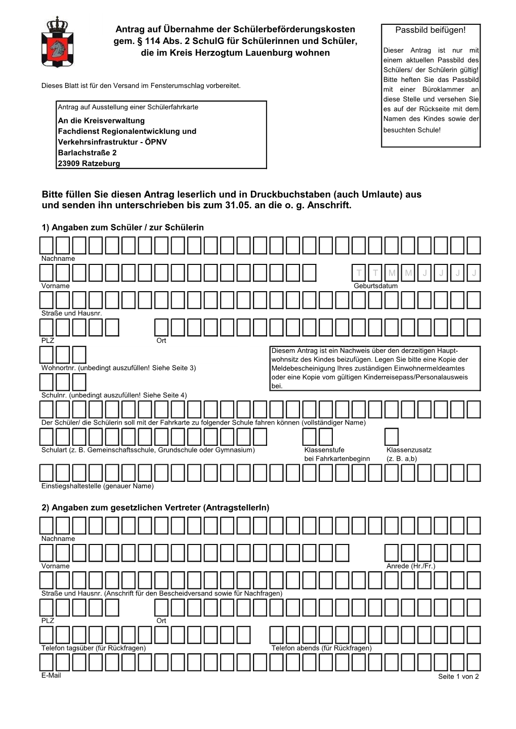 Bitte Füllen Sie Diesen Antrag Leserlich Und in Druckbuchstaben (Auch Umlaute) Aus Und Senden Ihn Unterschrieben Bis Zum 31.05