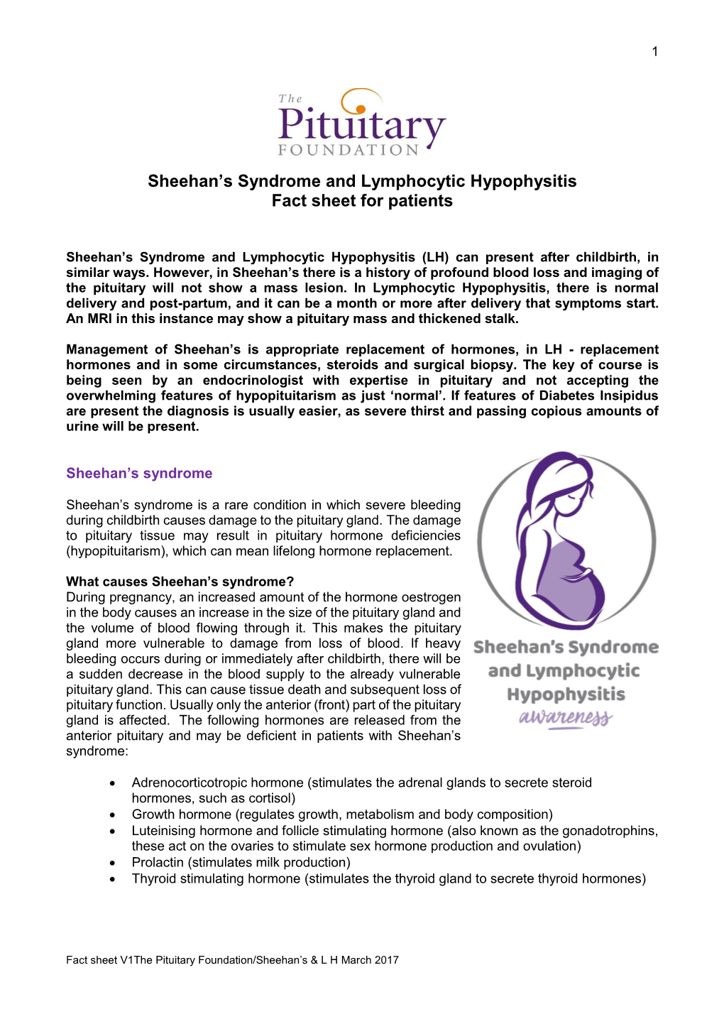 Sheehan's Syndrome and Lymphocytic Hypophysitis Fact Sheet for Patients