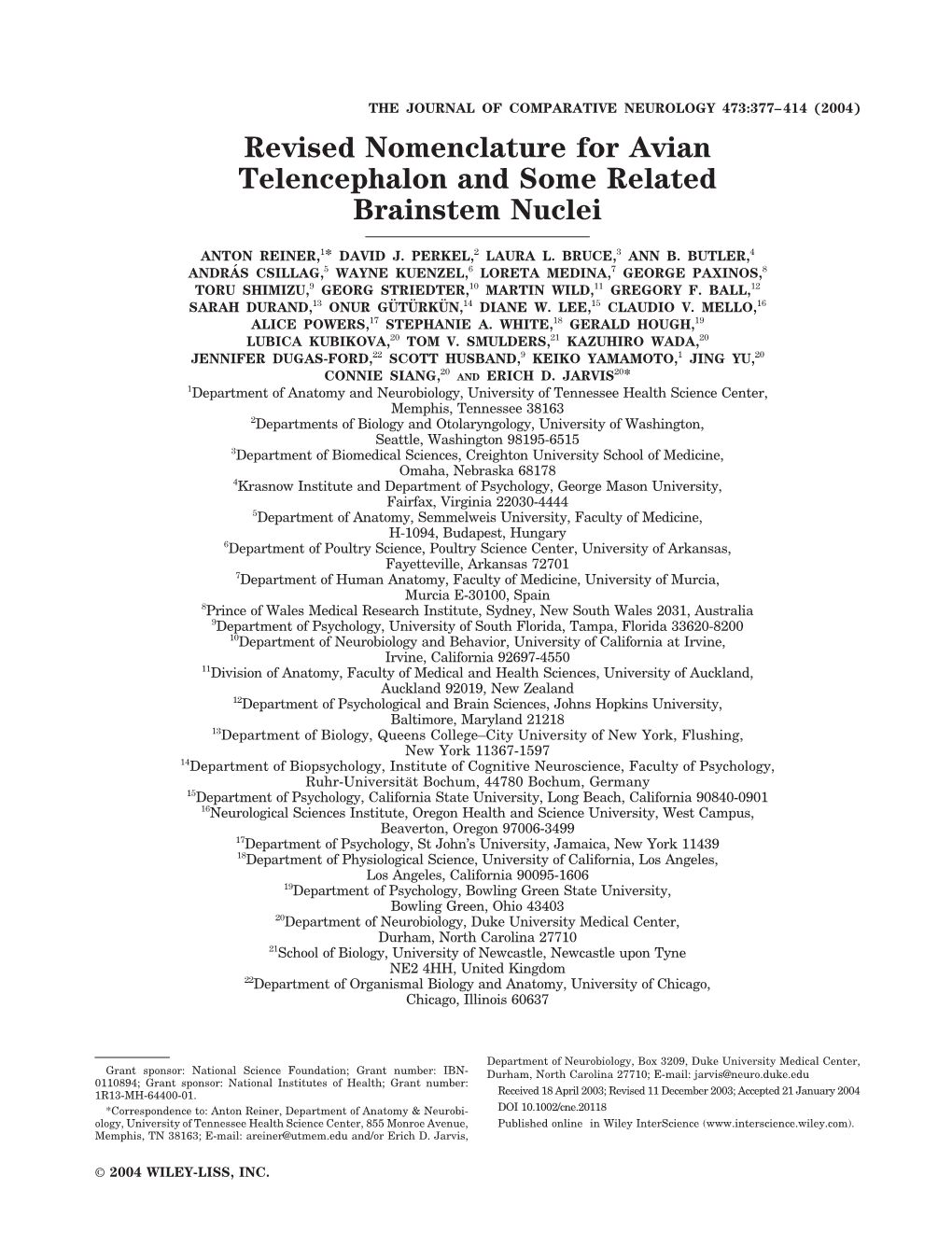 Revised Nomenclature for Avian Telencephalon and Some Related Brainstem Nuclei