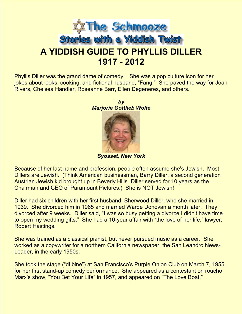 A Yiddish Guide to Phyllis Diller 1917 - 2012