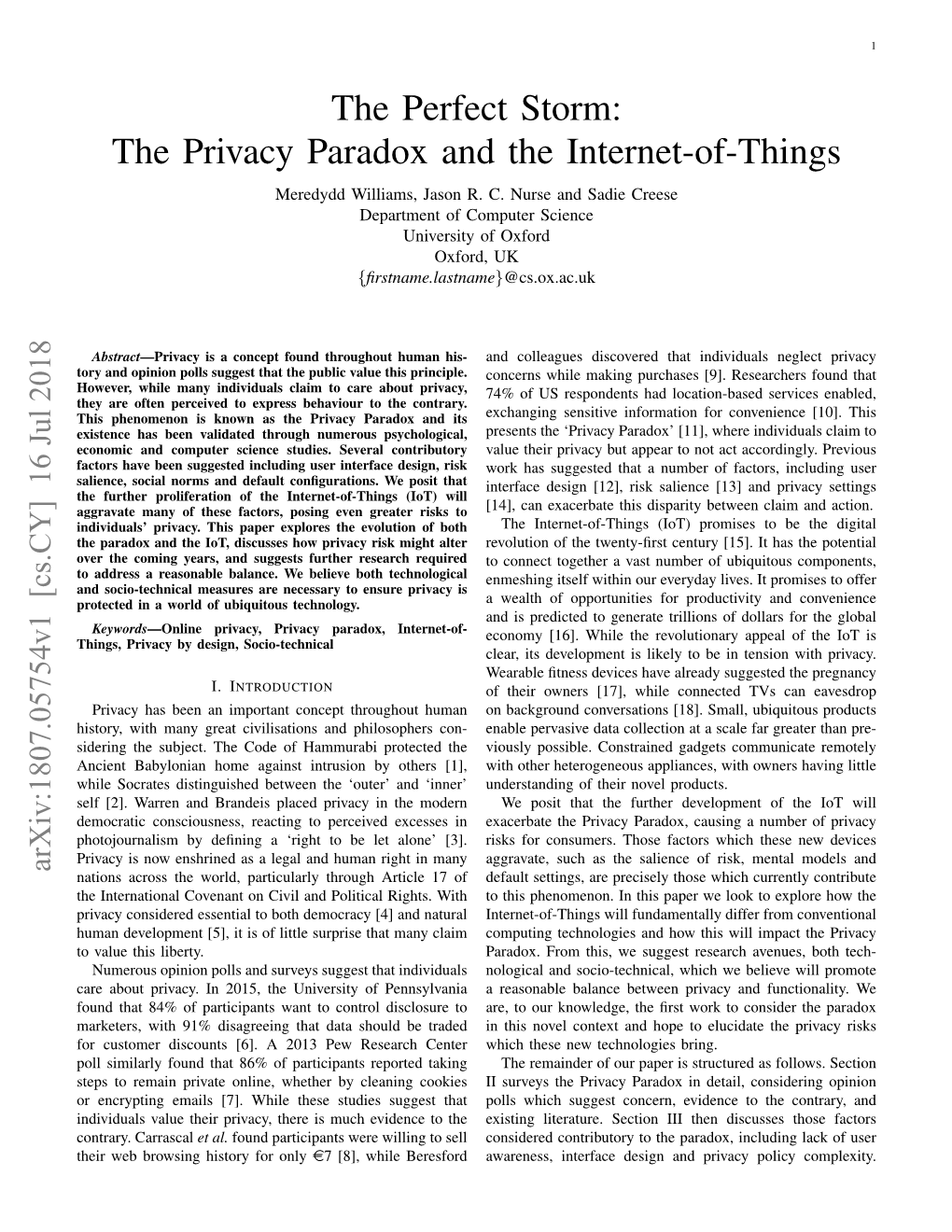 The Privacy Paradox and the Internet-Of-Things Meredydd Williams, Jason R