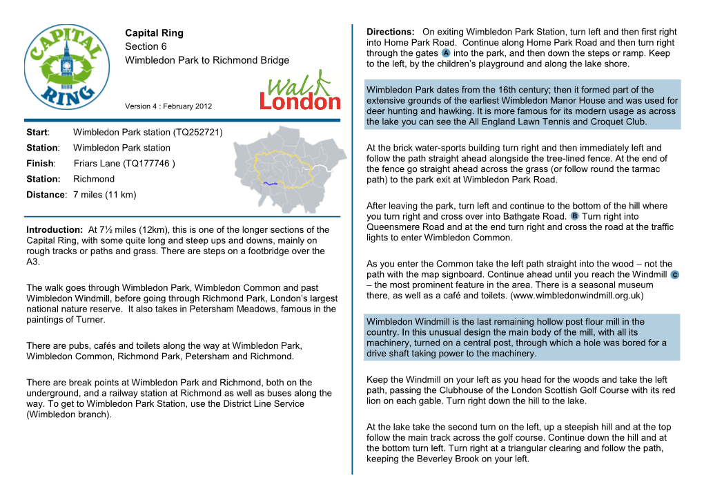 Capital Ring Section 6 Wimbledon Park to Richmond Bridge
