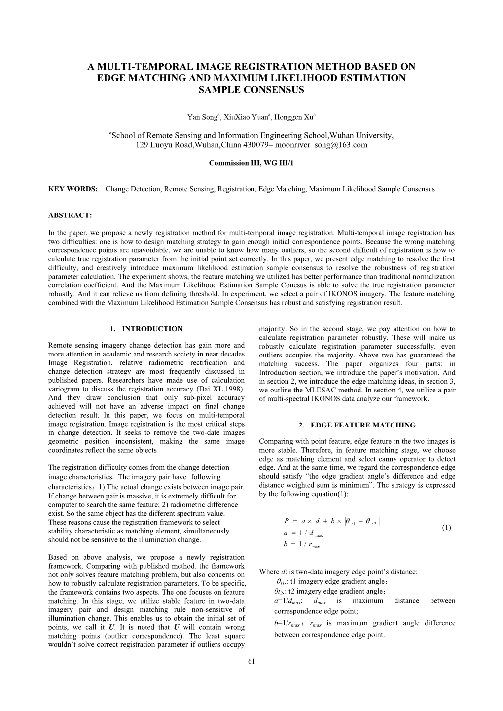 A Multi-Temporal Image Registration Method Based on Edge Matching and Maximum Likelihood Estimation Sample Consensus