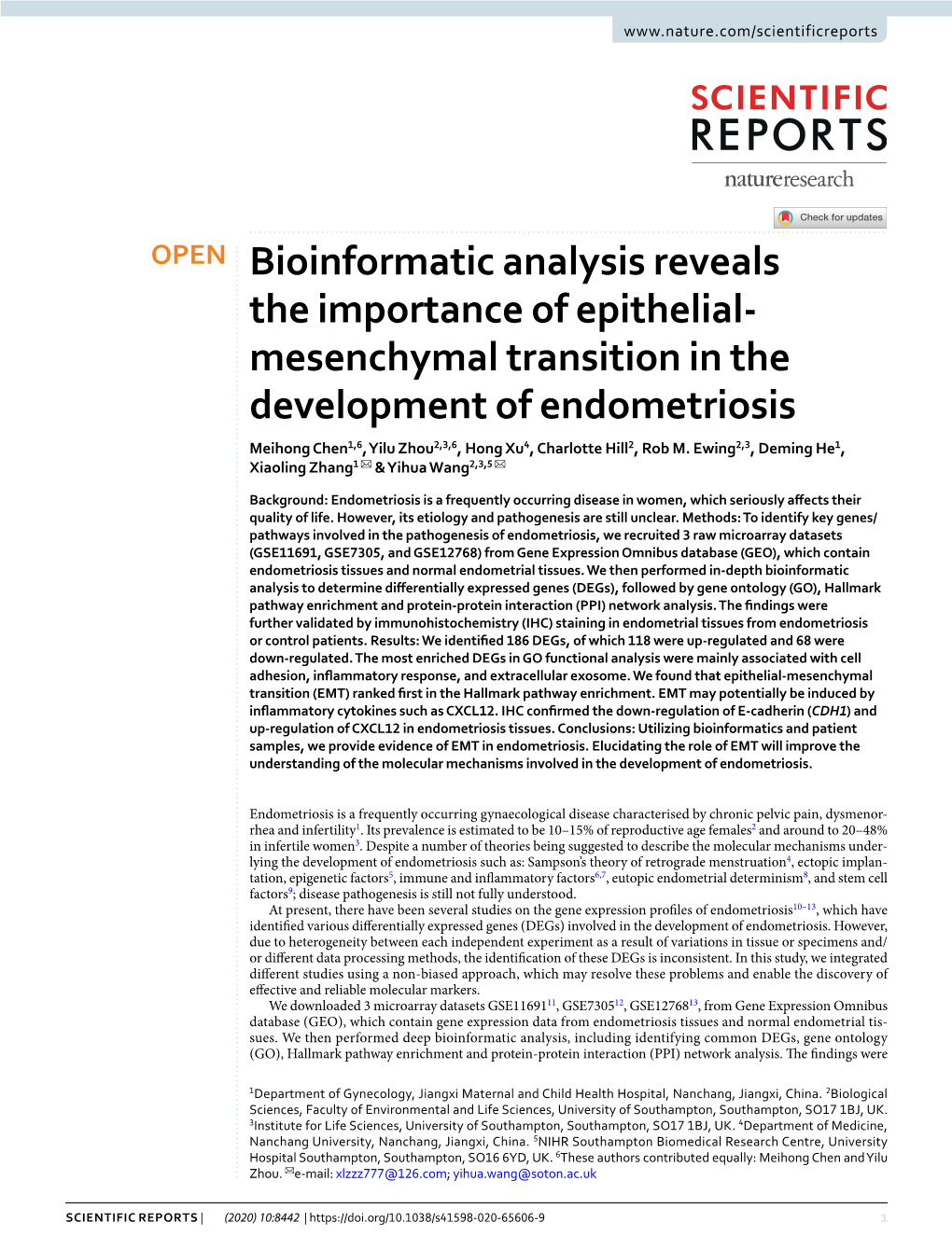 Bioinformatic Analysis Reveals the Importance of Epithelial-Mesenchymal Transition in the Development of Endometriosis