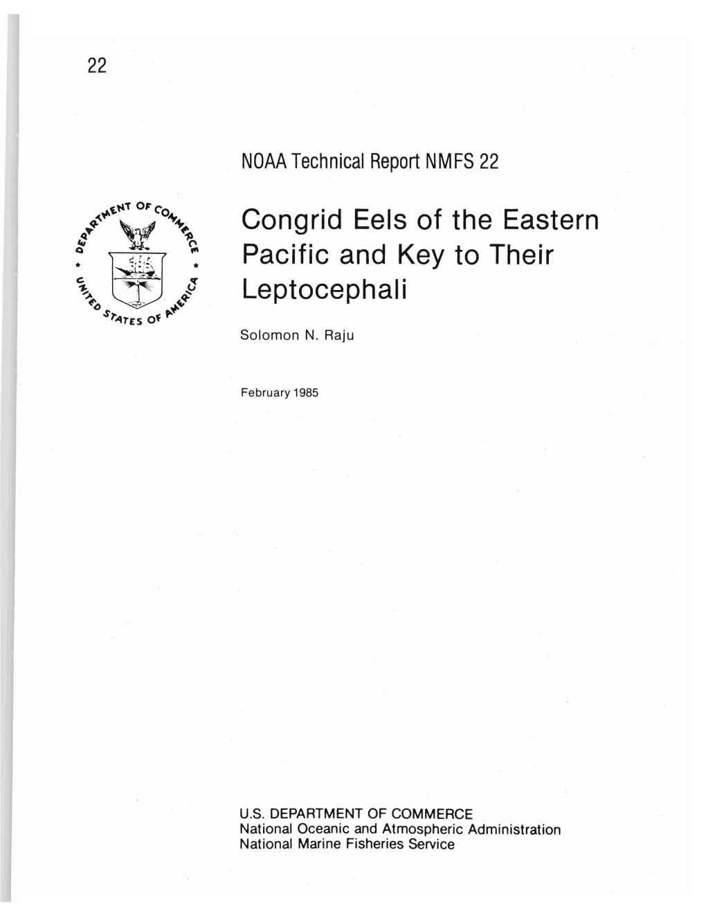 Congrid Eels of the Eastern Pacific and Key to Their Leptocephali