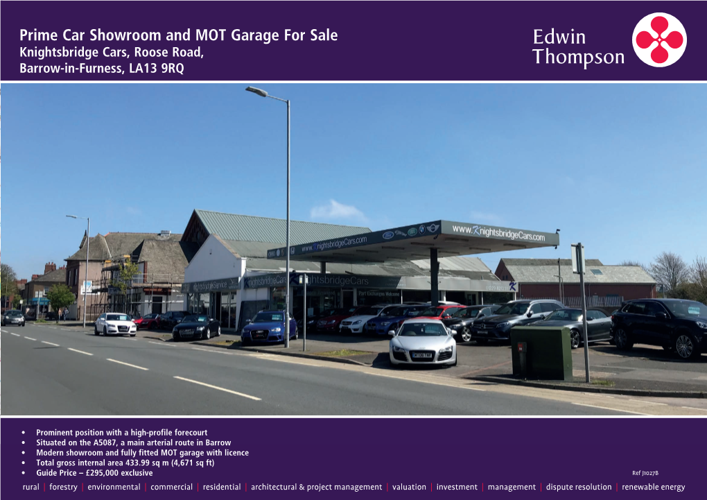 Prime Car Showroom and MOT Garage for Sale Knightsbridge Cars, Roose Road, Barrow-In-Furness, LA13 9RQ