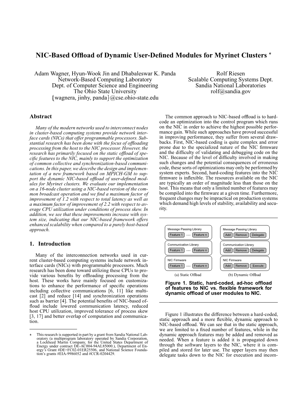 NIC-Based Offload of Dynamic User-Defined Modules for Myrinet