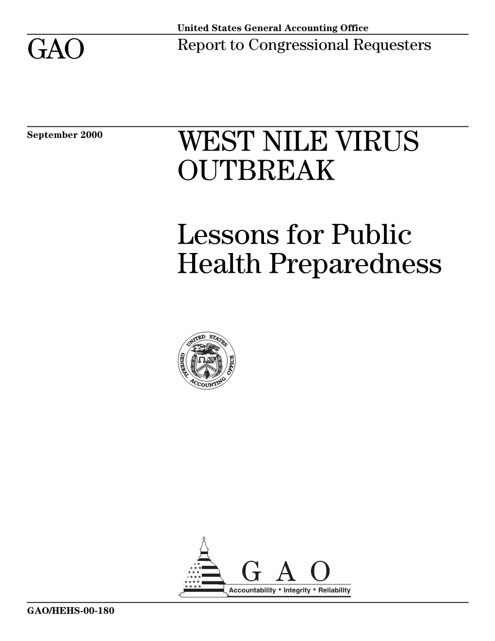 HEHS-00-180 West Nile Virus Outbreak Contents